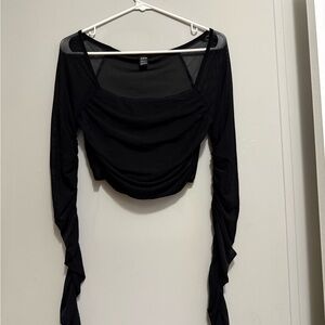 SHEIN Black Ruched Long Sleeve Blouse